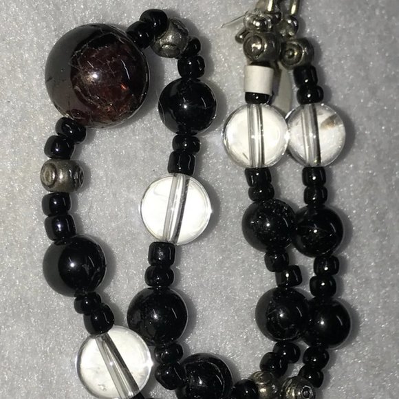 12" Long Garnet And Obsidian Anklet - Picture 3 of 7